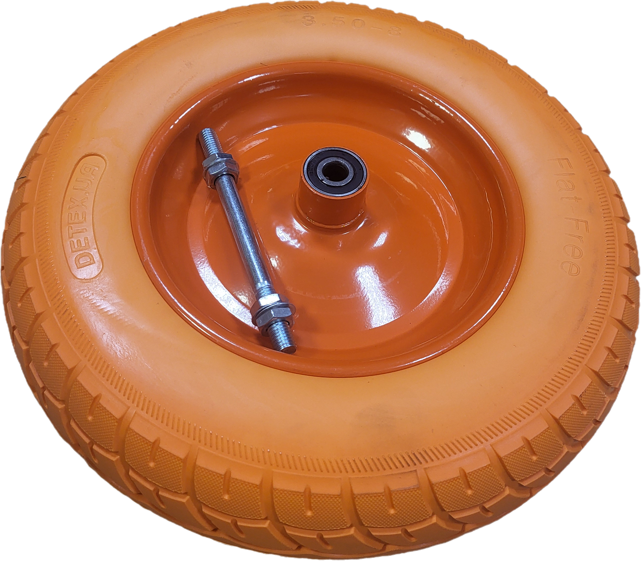 Poliuretaninis oranžinis ratas PU 3.5-8 metaliniu disku ir 12mm ašimi G71028