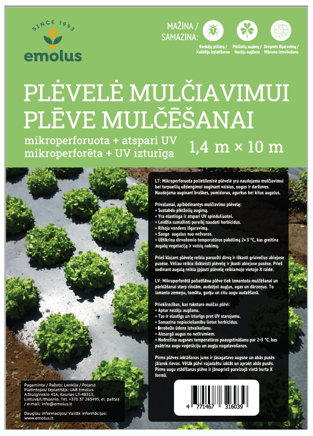 Plėvelė mikroperforuota mulčiavimui + UV 1.4x10m juoda