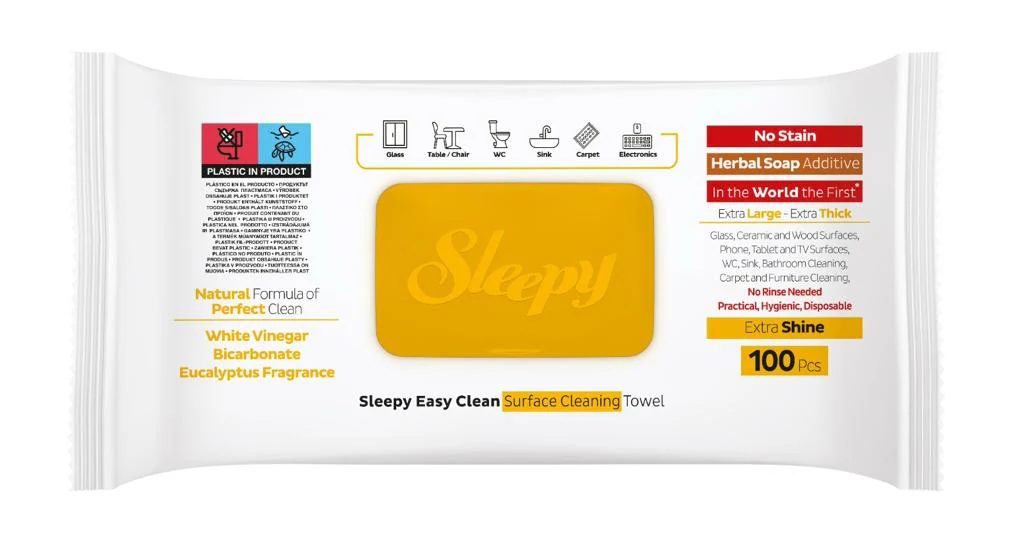 Servetėlės paviršių valymui Sleepy 100vnt (geltona)