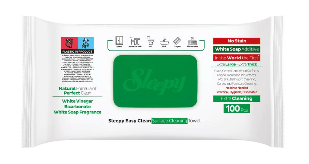 Servetėlės paviršių valymui Sleepy 100vnt (žalia)