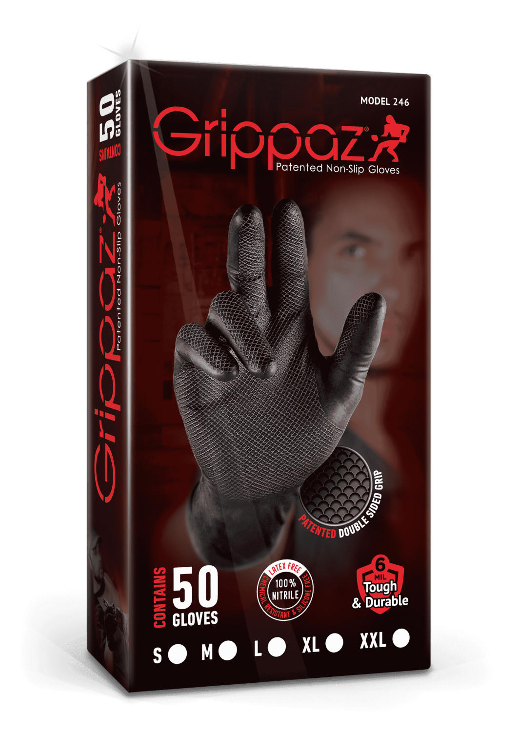 Pirštinės vienkartinės nitrilinės grublėtu delnu GRIPPAZ 50vnt (XXL dydis)